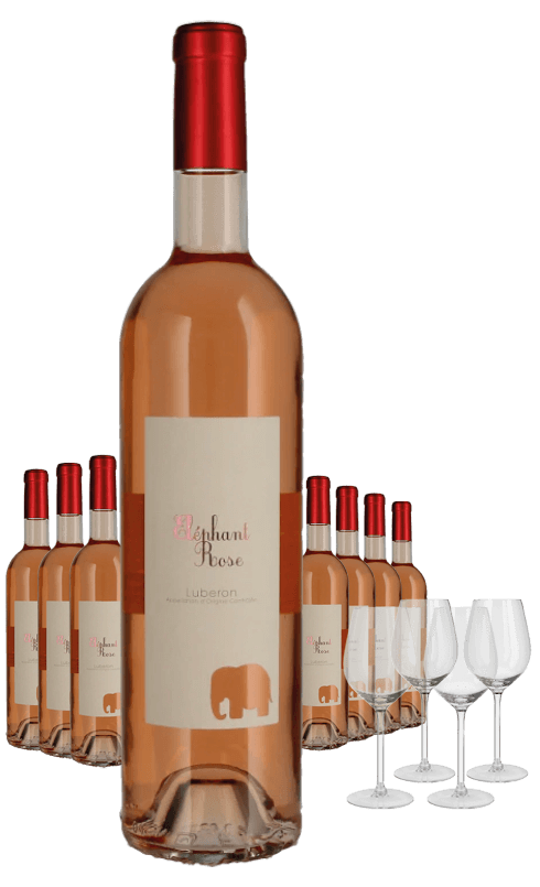 Paket 8 Flaschen Perrin Elephant Rosé + 4 Gläser