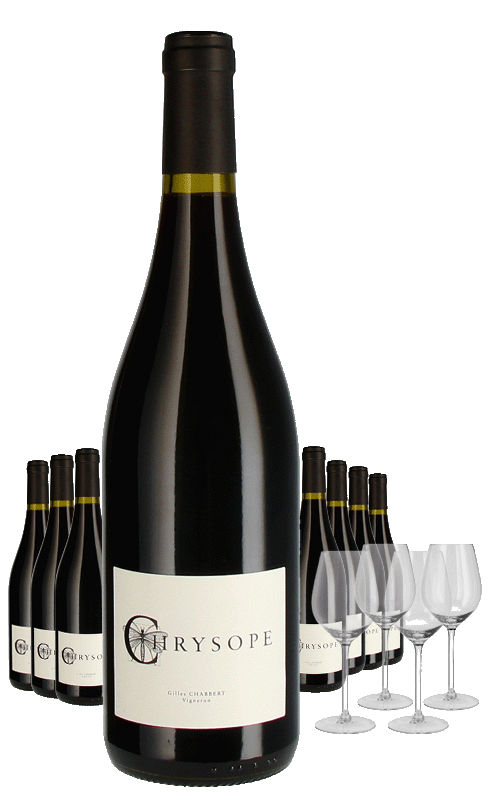 Paket 8 Flaschen Chrysope Minervois - BIO + 4 Gläser