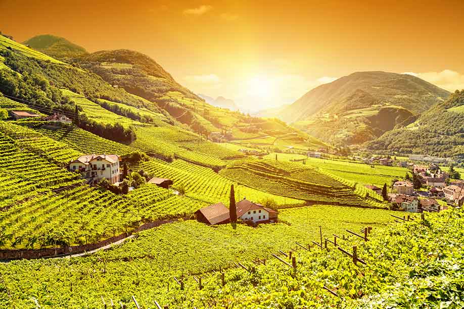 Lanschaftsbild Südtirol im Sonnenuntergang