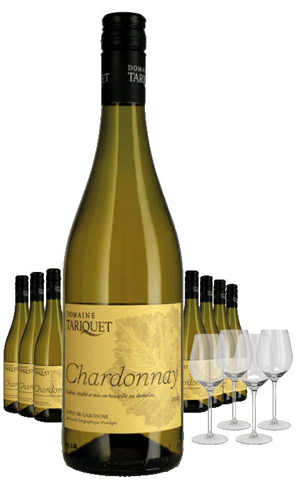 Paket 8 Flaschen Domaine Tarique Chardonnay + 4 Gläser