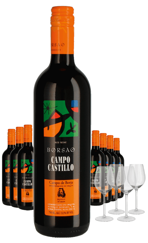 Paket 8 Flaschen Campo Castillo Miro Edition + 4 Gläser