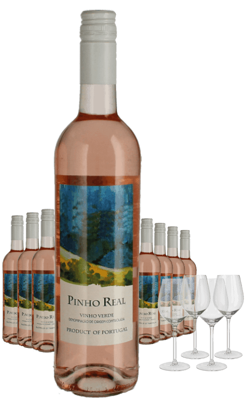 Paket 8 Flaschen Pinho Real Vinho Verde Rosé + 4 Gläser