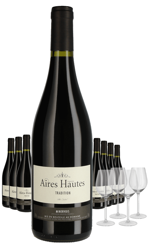 Paket 8 Flaschen Domaine des Aires Hautes Tradition Minervois + 4 Gläser