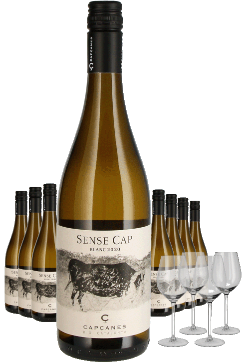 Paket 8 Flaschen Celler de Capcanes Sense Cap Blanc + 4 Gläser