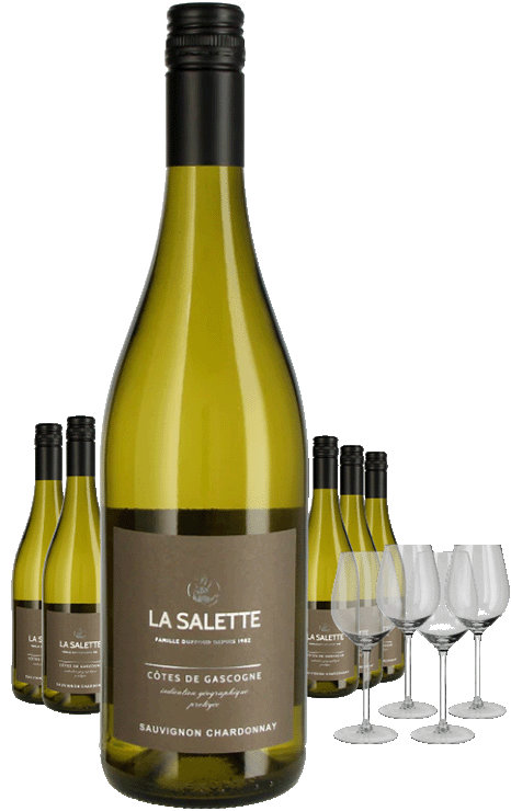 Paket 8 Flaschen La Salette Sauvignon Chardonnay + 4 Gläser