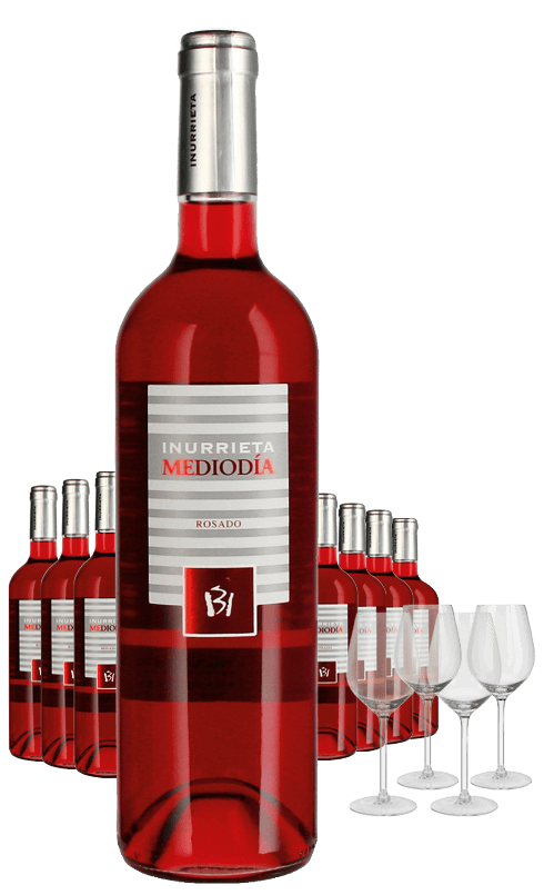 Paket 8 Flaschen Mediodia Rosado + 4 Gläser