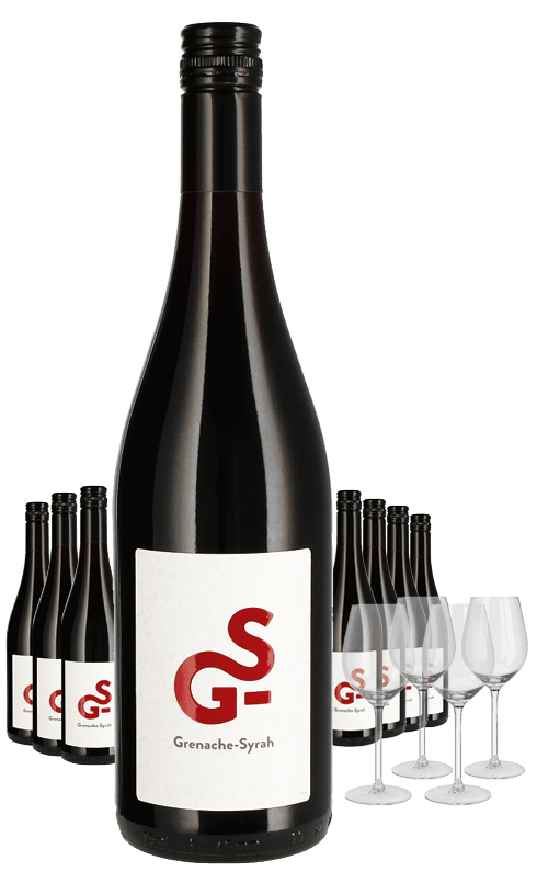 Paket 8 Flaschen GS Grenache-Syrah + 4 Gläser
