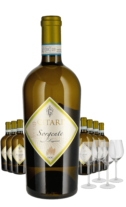Paket 8 Flaschen Citari Sorgente + 4 Gläser