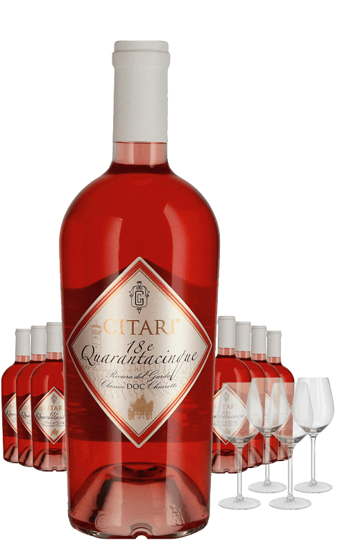 Paket 8 Flaschen Citari Quarantacinque Chiaretto Classico + 4 Gläser