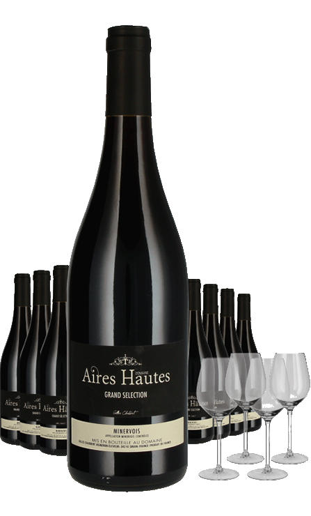 Paket 8 Flaschen Domaine des Aires Hautes Grand Selection Minervois + 4 Gläser
