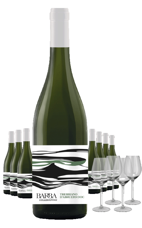 Paket 8 Flaschen Collemorino Trebbiano d'Abruzzo + 4 Gläser