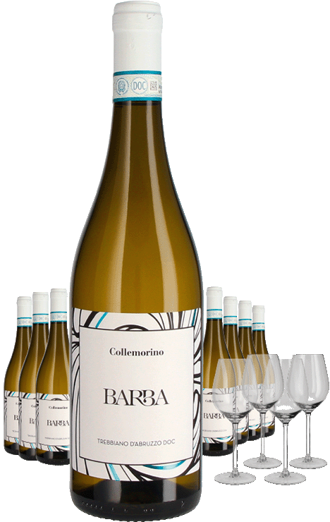 Paket 8 Flaschen Collemorino Trebbiano d'Abruzzo + 4 Gläser