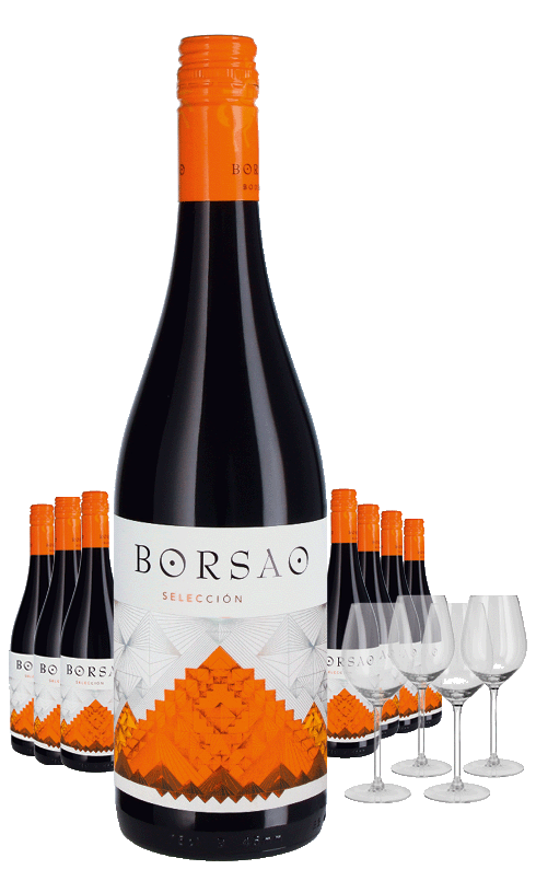Paket 8 Flaschen Borsao Seleccion Joven + 4 Gläser