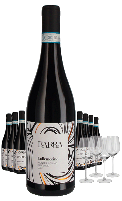 Paket 8 Flaschen Fratelli Barba Collemorino Montepulciano d'Abruzzo + 4 Gläser