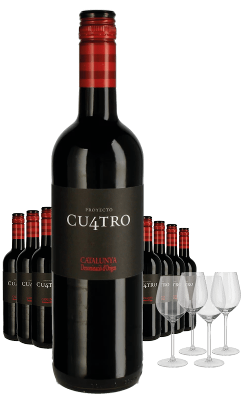 Paket 8 Flaschen Bodegas Concavins Cu4tro Tinto + 4 Gläser