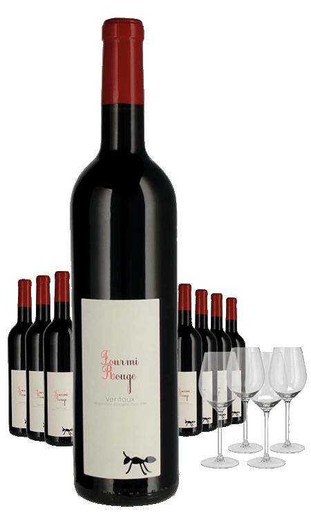 Paket 8 Flaschen Fourmi Rouge + 4 Gläser