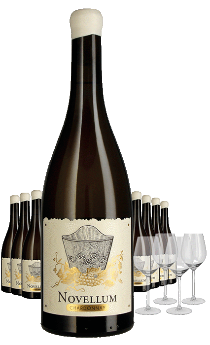 Paket 8 Flaschen Domaine Lafage Novellum Chardonnay + 4 Gläser