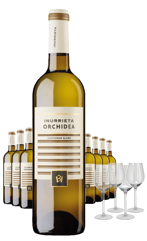Paket 8 Flaschen Inurrieta Orchidea Sauvignon Blanc + 4 Gläser