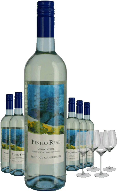 Paket 8 Flaschen Pinho Real Vinho Verde + 4 Gläser