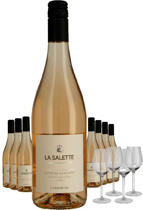 Paket 8 Flaschen La Salette L´Essentiel Rosé + 4 Gläser