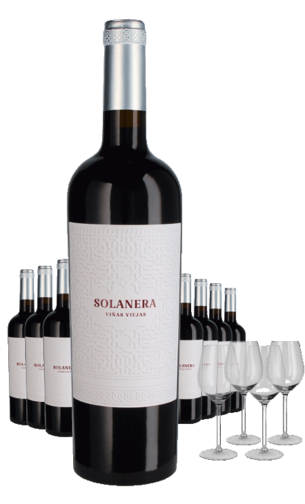 Paket 8 Flaschen Bodegas Castaño Solanera + 4 Gläser