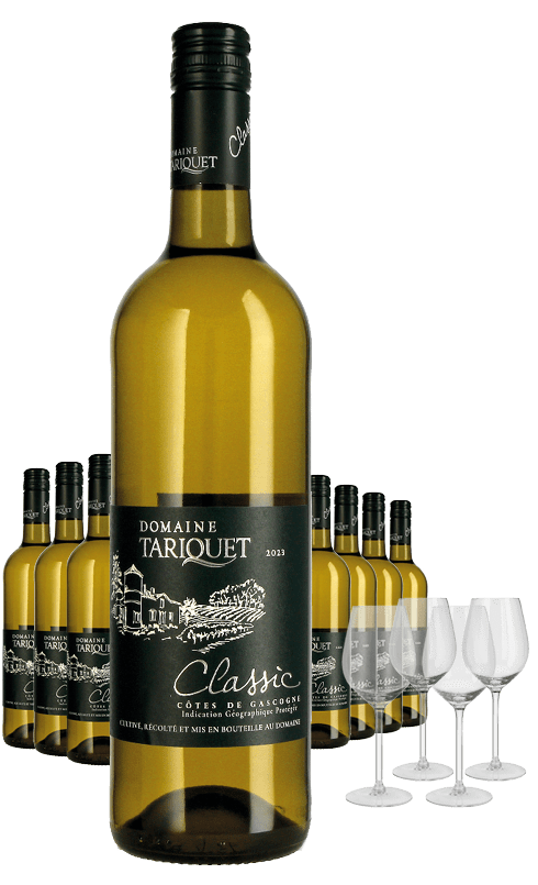 Paket 8 Flaschen Domaine Tariquet Classic + 4 Gläser