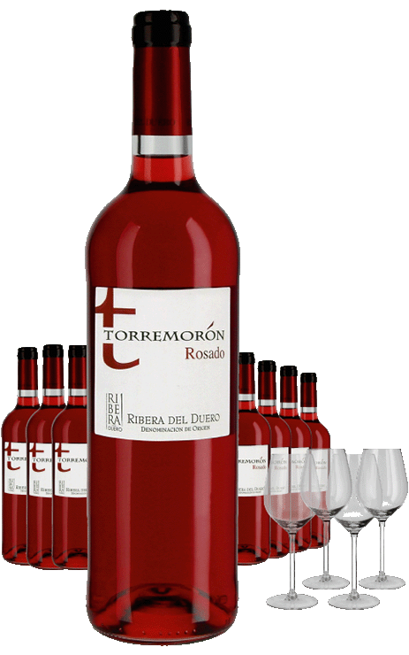 Paket 8 Flaschen Torremoron Tempranillo Rosado + 4 Gläser